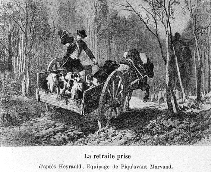 Tiré de l'ouvrage Les Hommes des Bois - Equipage Piqu'Avant Morvand - Vautrait de la Vénerie - Comte Rainulphe d'Osmond (1892) - Firmin-Didot (Paris) 